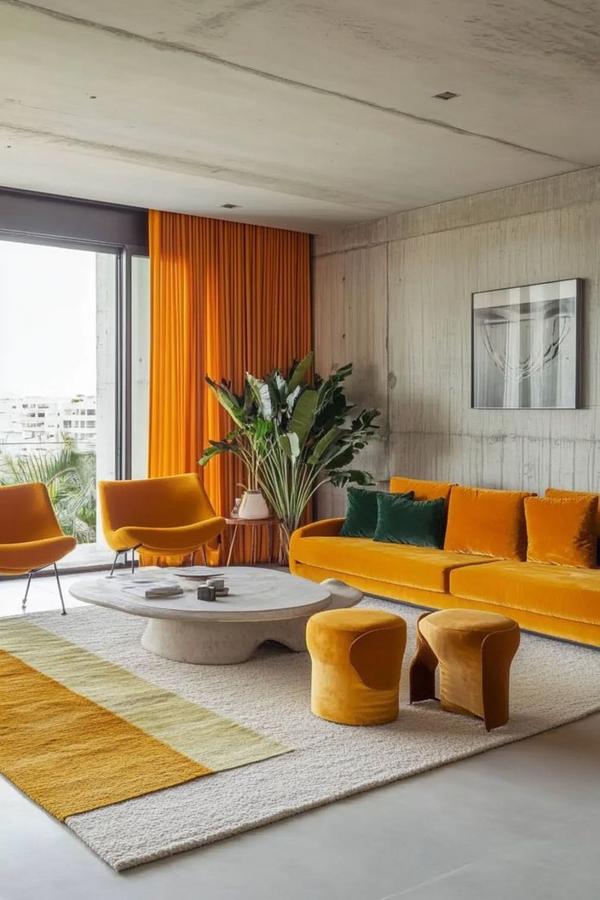 עיצוב סלון יוקרתי - תקרת בטון חשוף | luxury living room exposed concrete ceiling